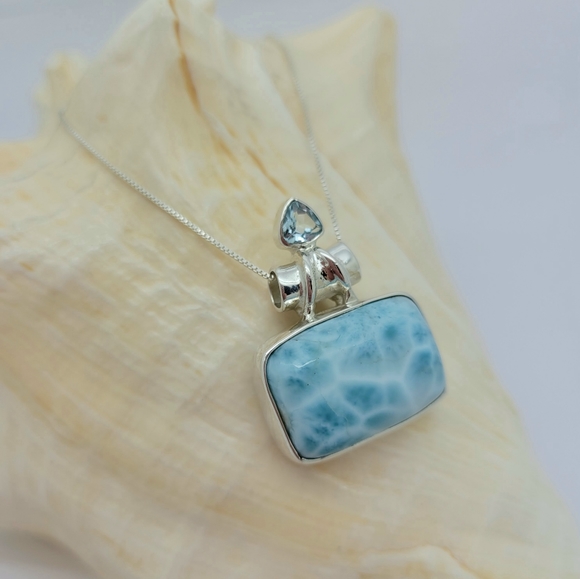 Larimar, Blue Topaz Pendant - Picture 3 of 4